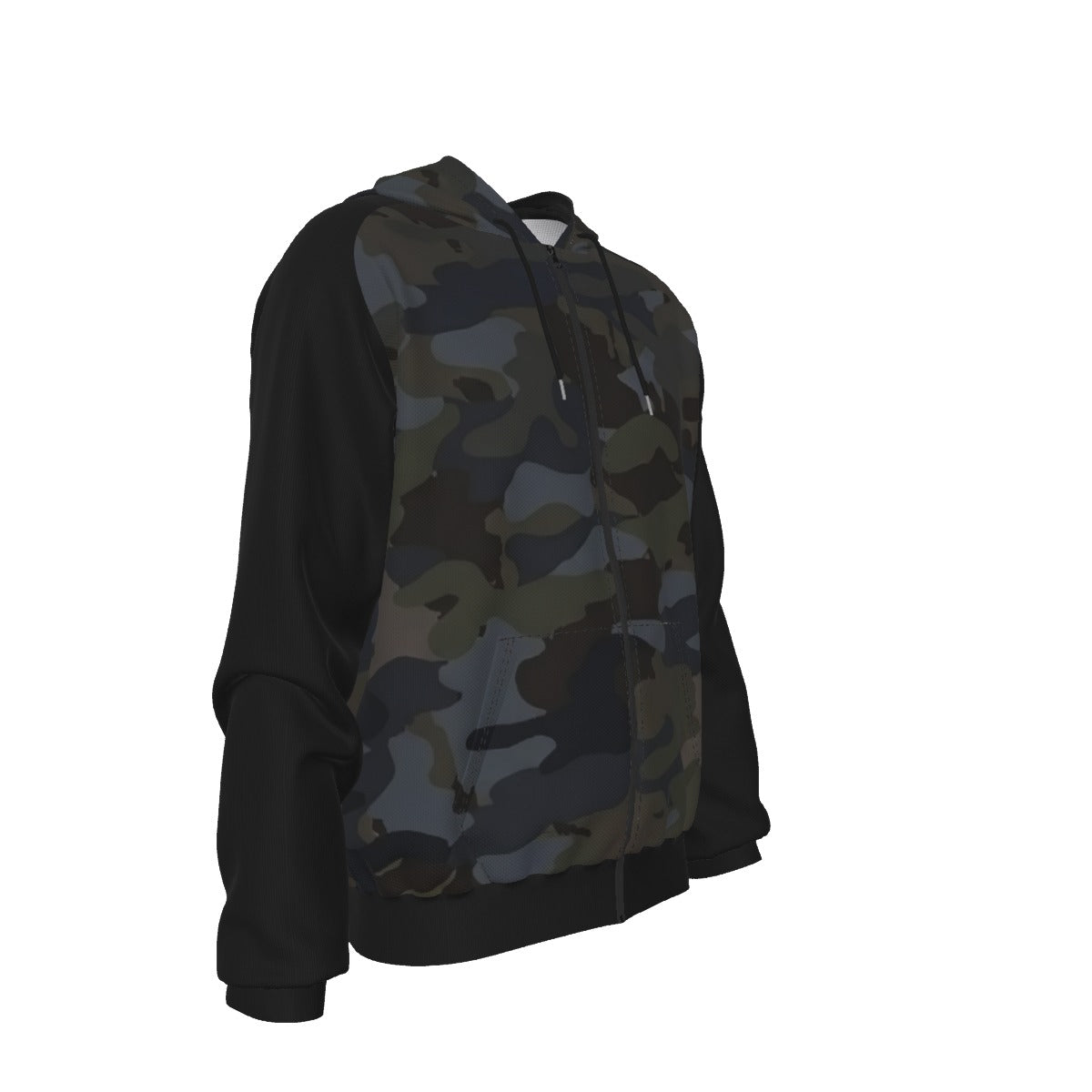 Dark Camo Skull Zip-Up Raglan Fleece Hoodie