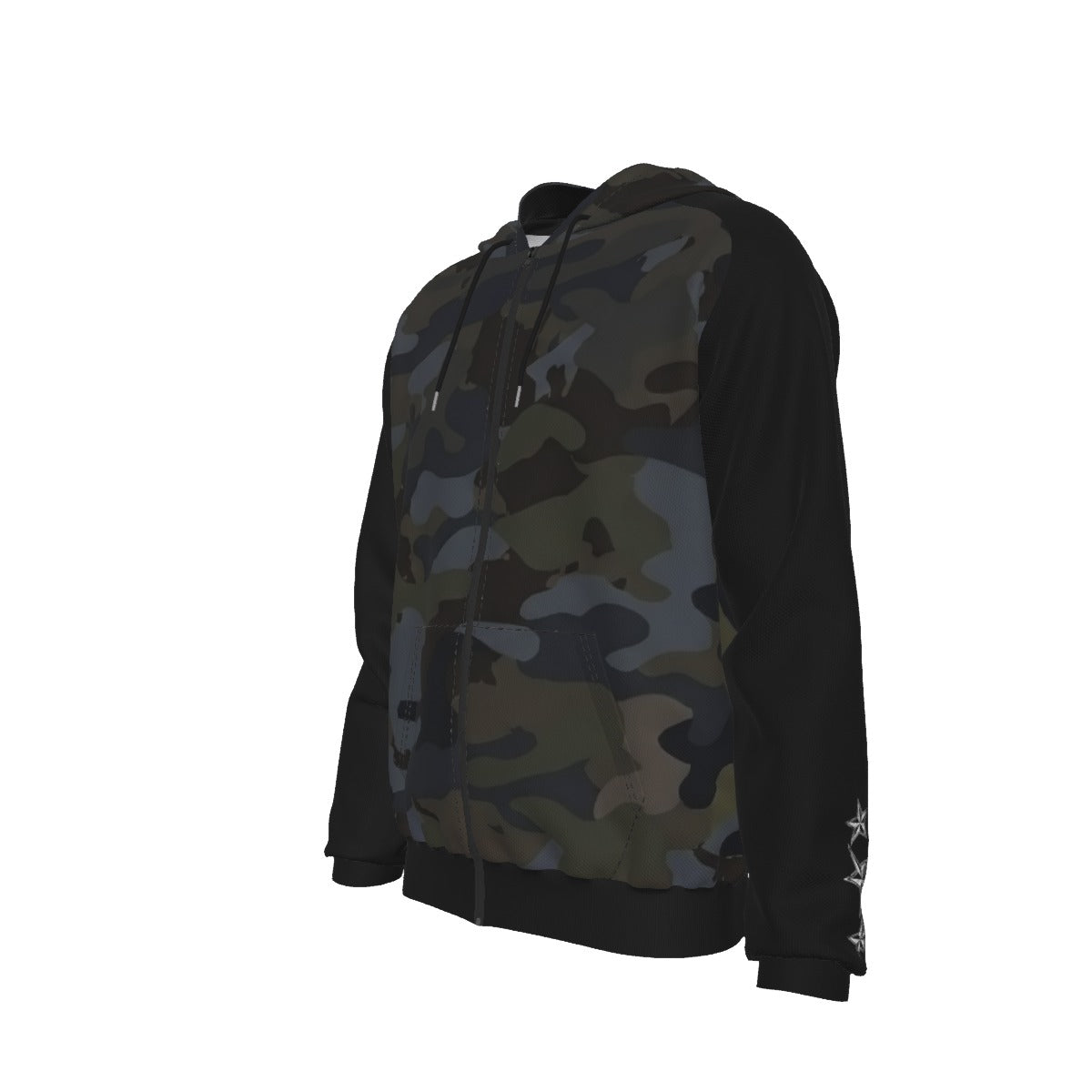 Dark Camo Skull Zip-Up Raglan Fleece Hoodie