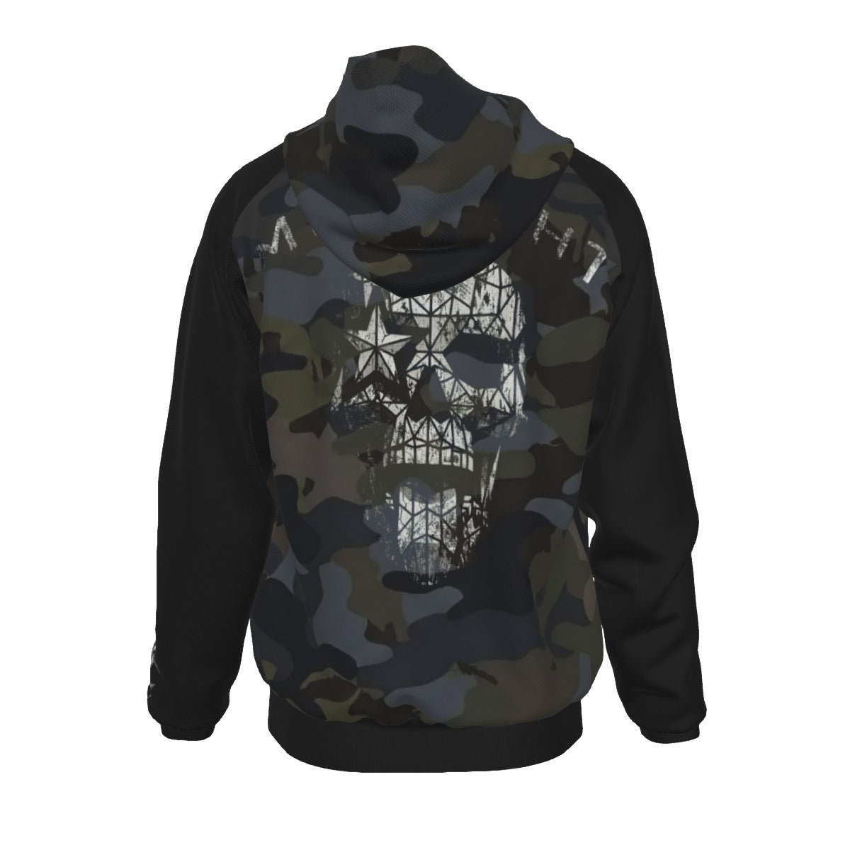 Dark Camo Skull Zip-Up Raglan Fleece Hoodie
