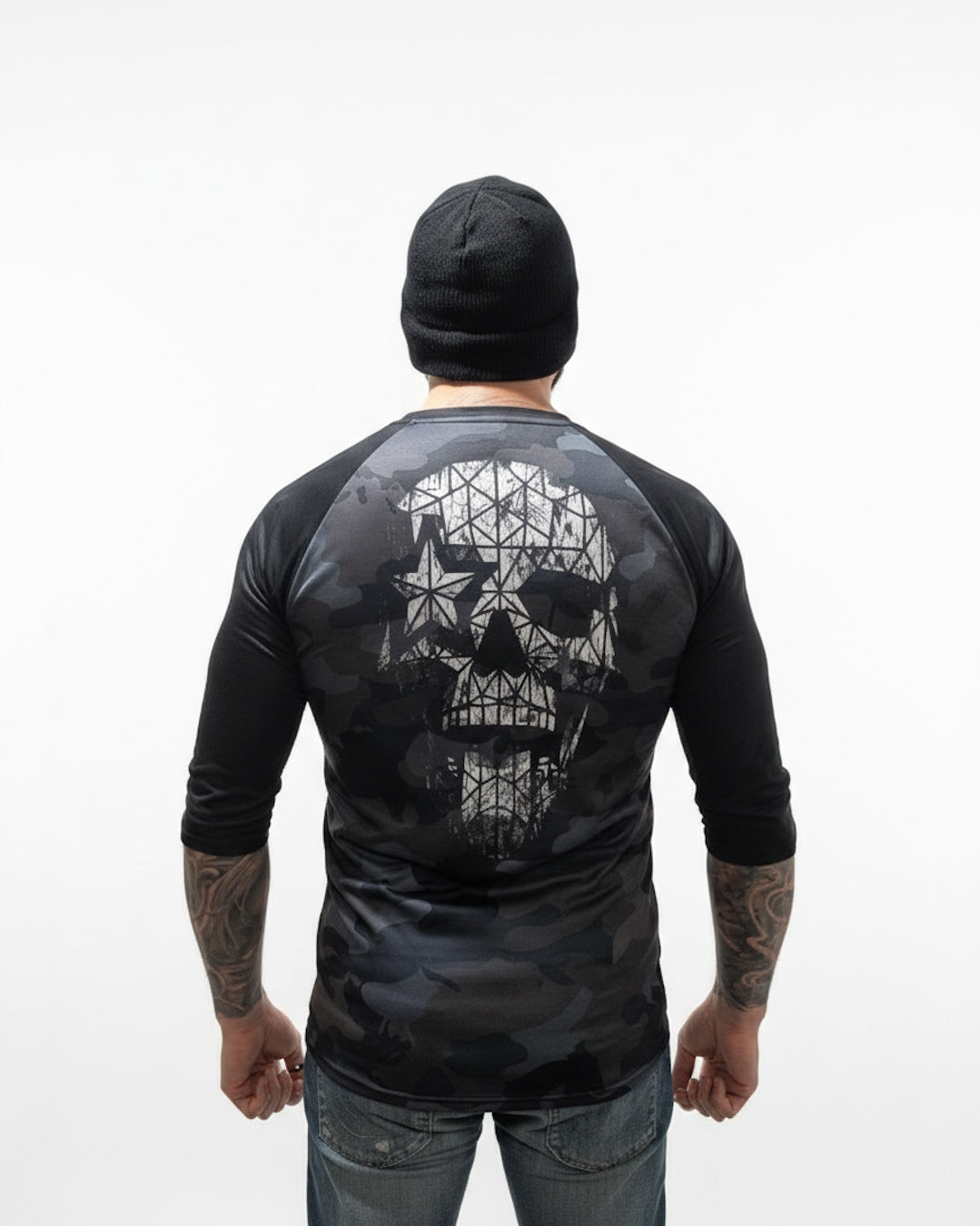 Dark Camo Skull Raglan Sleeve T-Shirt