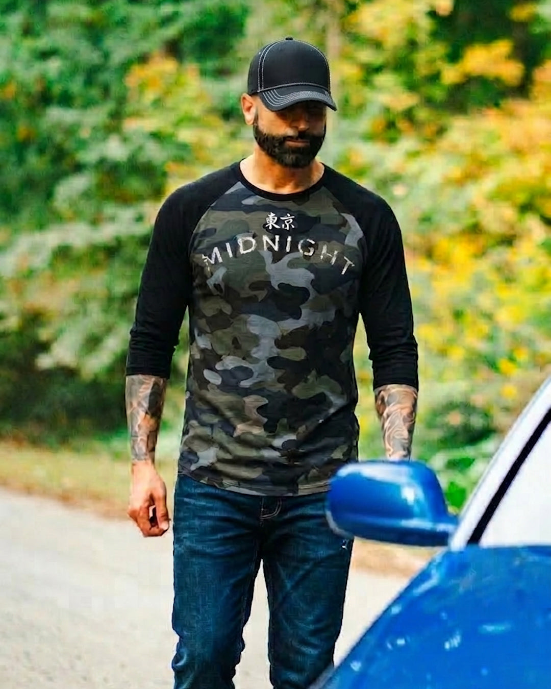 Dark Camo Skull Raglan Sleeve T-Shirt
