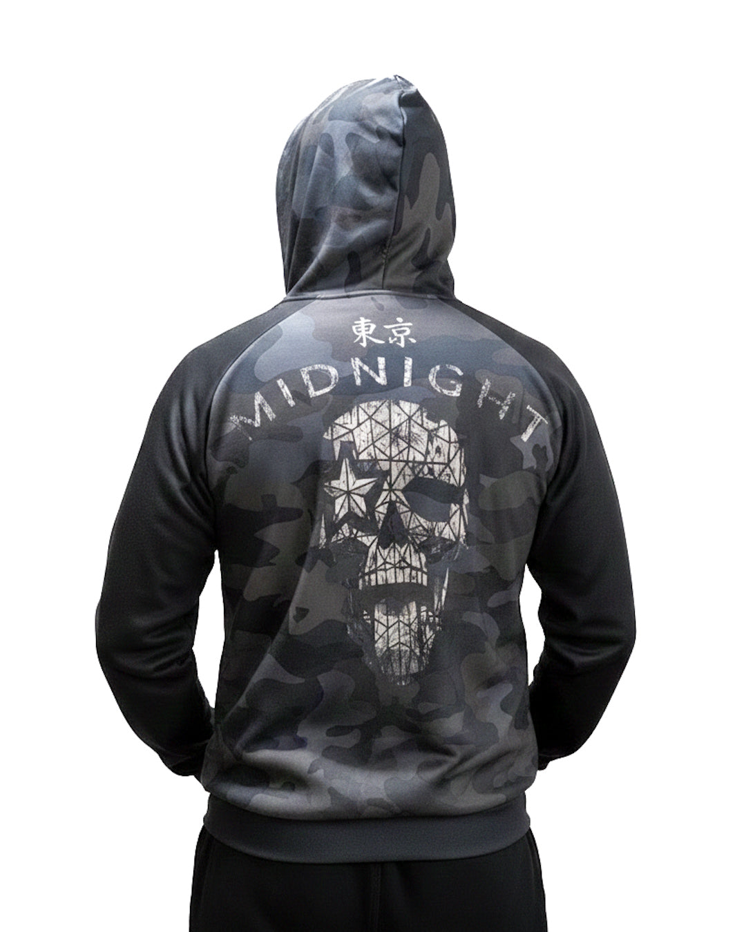 Dark Camo Skull Zip-Up Raglan Fleece Hoodie