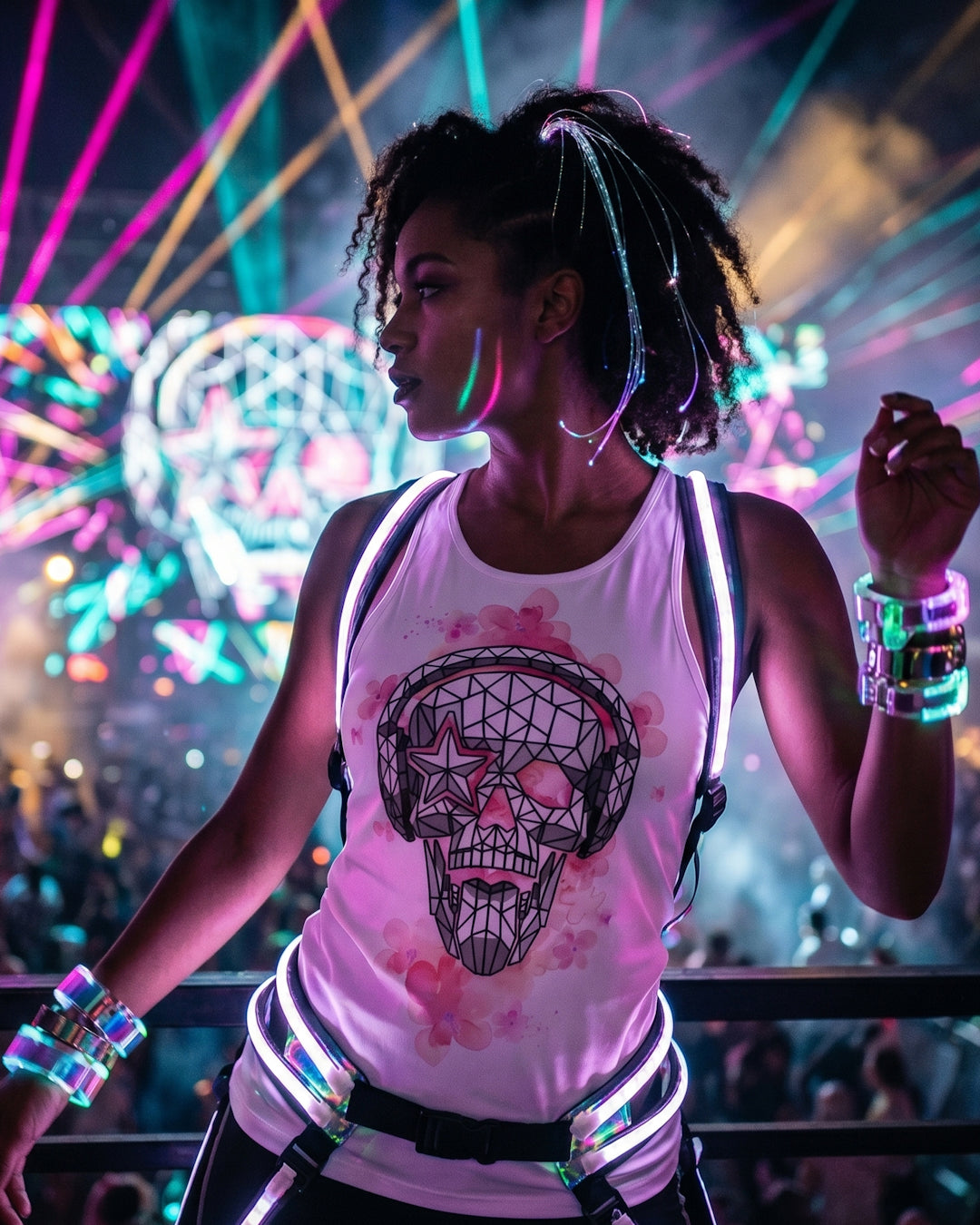 Headphones Cherry Blossom Skull Tank Top