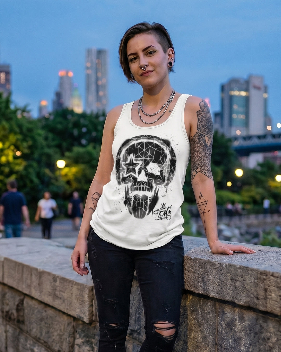 Headphones Graffiti Dark Skull Tank Top